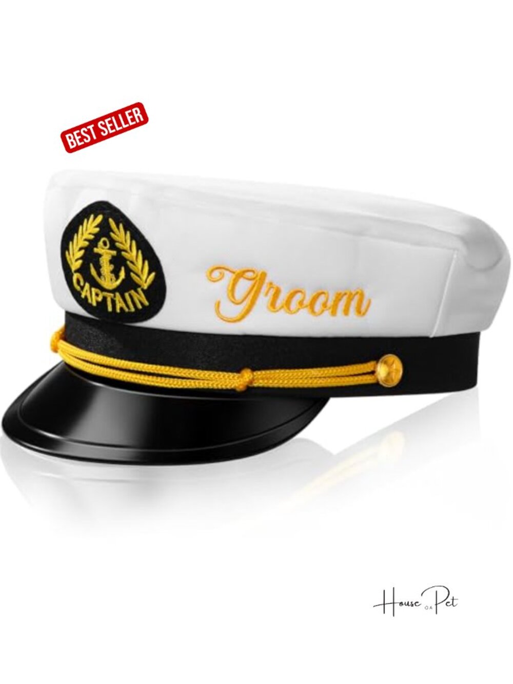 Groom Captain Hat with Gold Embroidery, Polyester Cotton, Adjustable Strap,